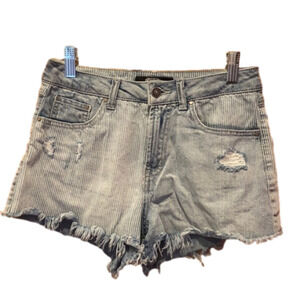 Patterned Light Washed Denim Shorts